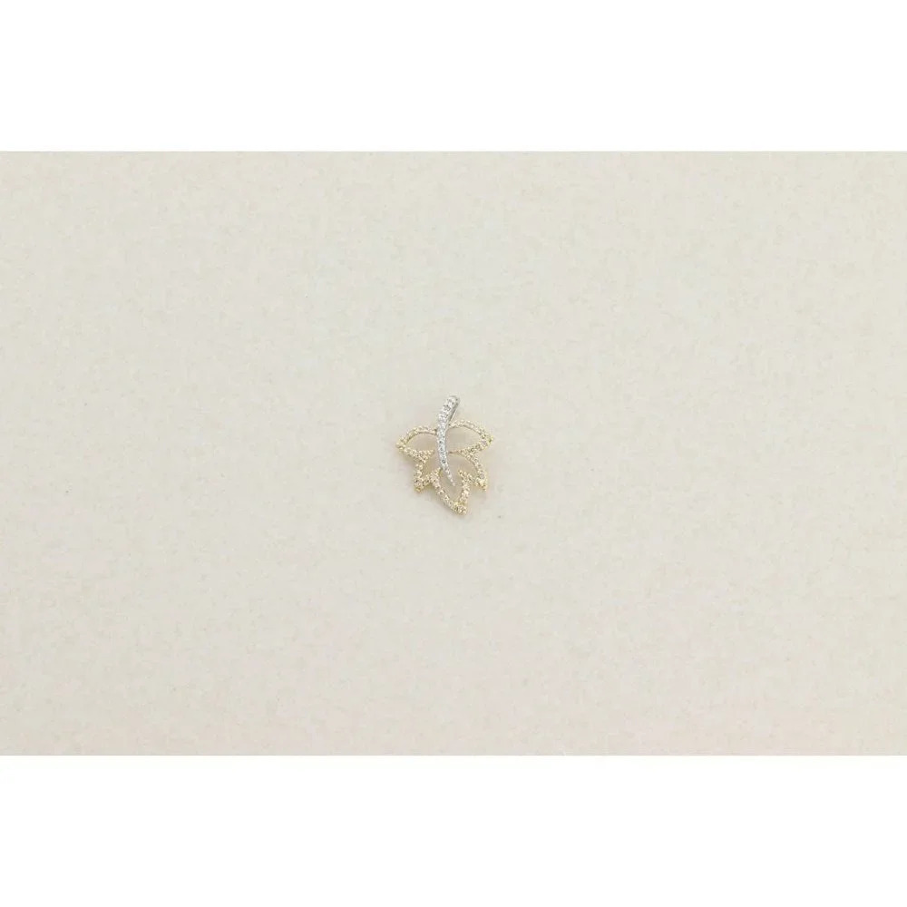 Pendant Only 14k White Gold and Yellow Gold Diamond Necklace Leaf Pendant - Picture 4 of 6